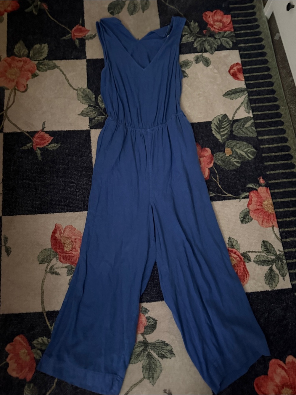Women's Blue V-Neck Wide-Leg Jumpsuit